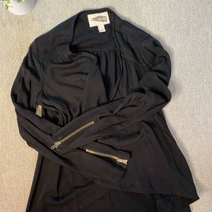 Black Open Front Cardigan With Gold Zippers